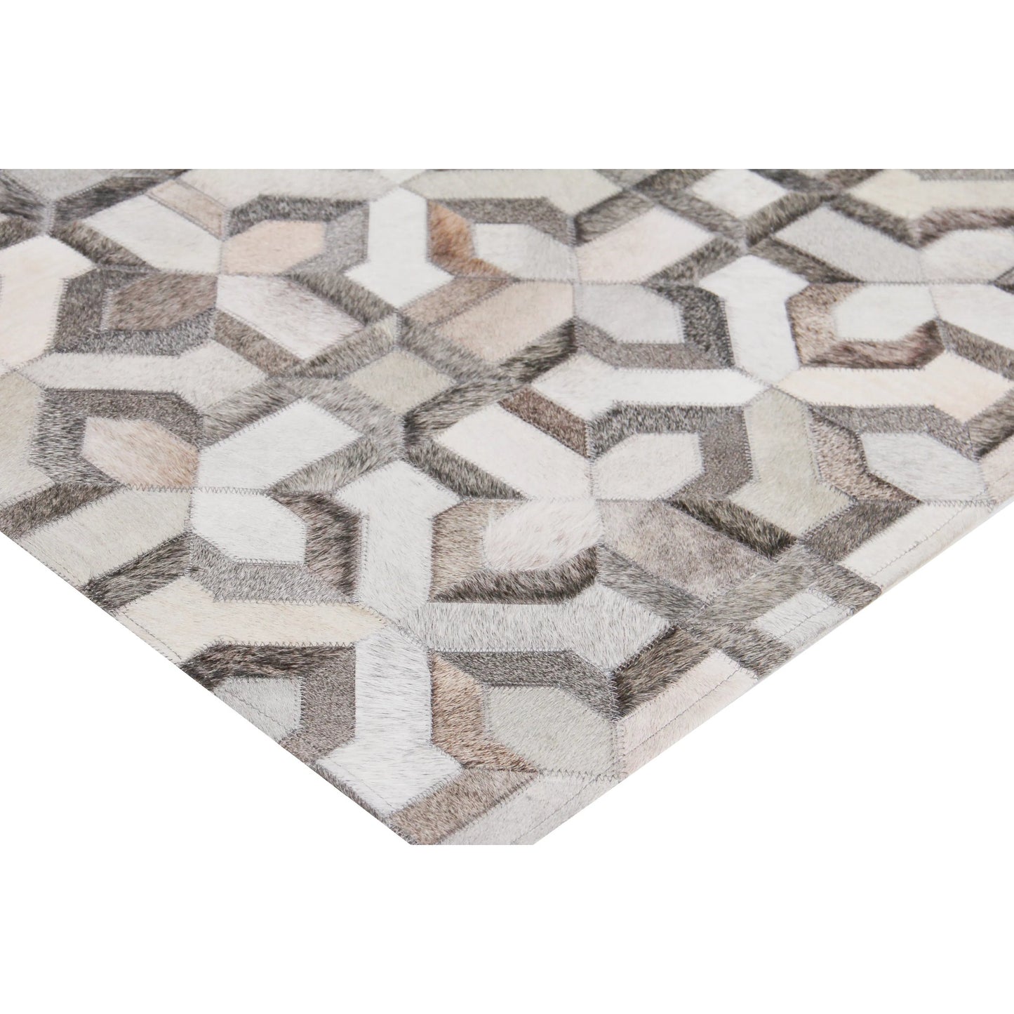 003 SI-2221707,SI-2221708,SI-2383707 | Closeup | Natural Hide Rug III by Exquisite Rugs in silver, ivory. Made from leather hide in a unique style.