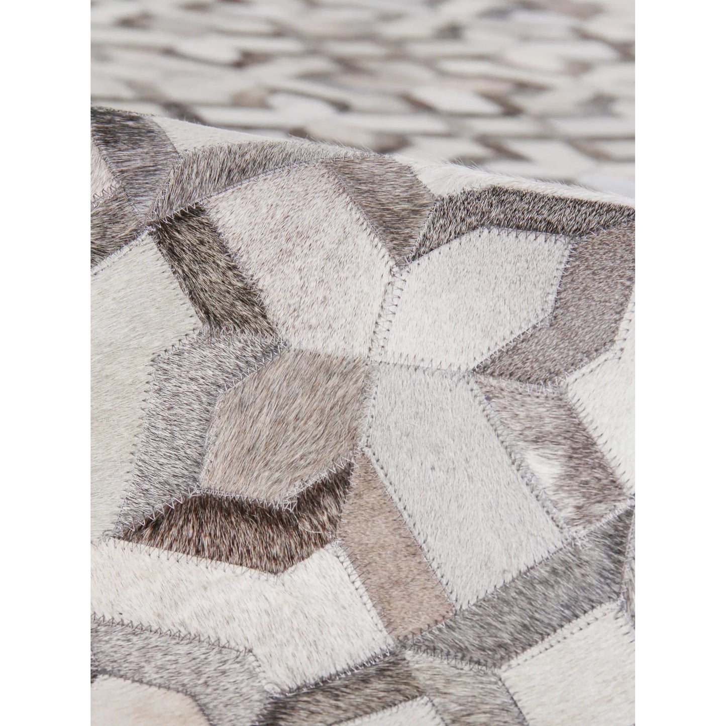 002 SI-2221707,SI-2221708,SI-2383707 | Closeup | Natural Hide Rug III by Exquisite Rugs in silver, ivory. Made from leather hide in a unique style.
