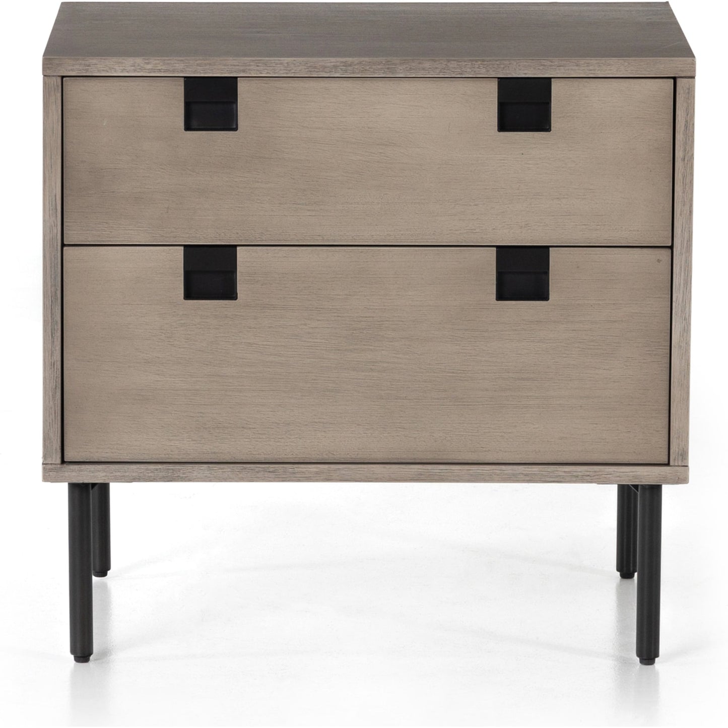 003 SI-1901408 | Additional Silo | Carly 2 Drawer Nightstand by Four Hands in grey wash veneer, antique bronze. Made from thin acacia veneer, iron in a transitional style.