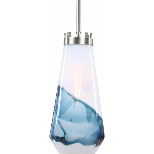 Windswept Mini Pendant by Uttermost in blue. Made from steel, glass, crystal in a modern style.