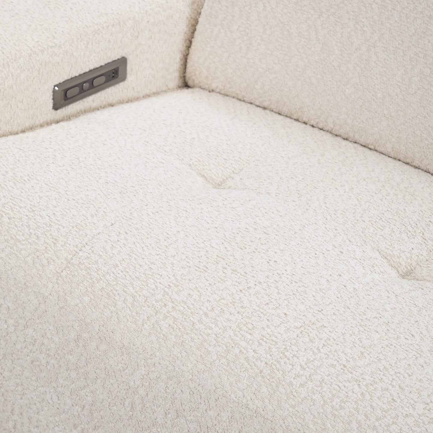 015 SI-2388514 | Closeup | Darrow Zero Gravity Power Recliner Upholstered Fabric Sofa by Classic Home in white. Made from 100% polyester, acacia mangium wood, metal in a transitional style.