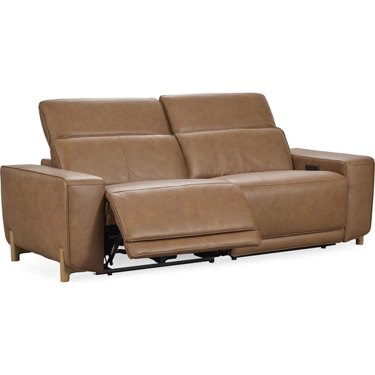 Kadon Zero Gravity Power Recliner Upholstered Leather Sofa by Classic Home in beige. Made from 100% top grain leather, acacia mangium wood, metal in a traditional style.