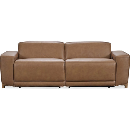Kadon Zero Gravity Power Recliner Upholstered Leather Sofa by Classic Home in beige. Made from 100% top grain leather, acacia mangium wood, metal in a traditional style.