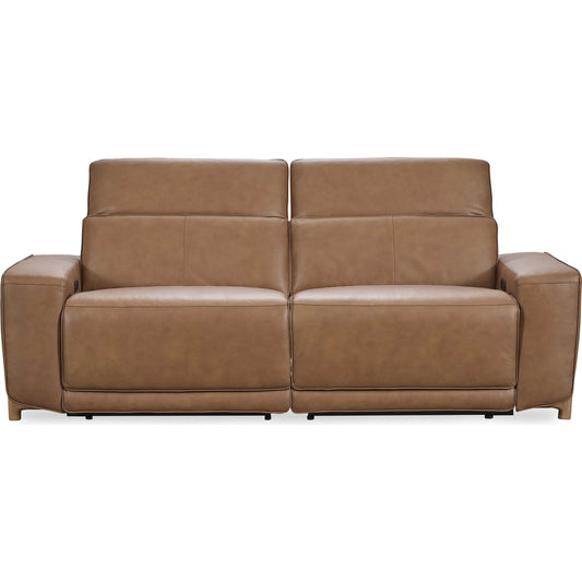 Kadon Zero Gravity Power Recliner Upholstered Leather Sofa by Classic Home in beige. Made from 100% top grain leather, acacia mangium wood, metal in a traditional style.