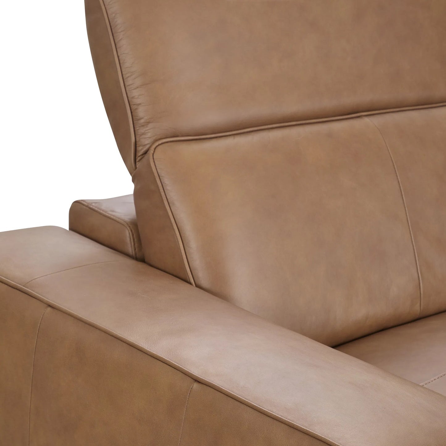 005 SI-2388516 | Closeup | Kadon Zero Gravity Power Recliner Upholstered Leather Sofa by Classic Home in beige. Made from 100% top grain leather, acacia mangium wood, metal in a traditional style.