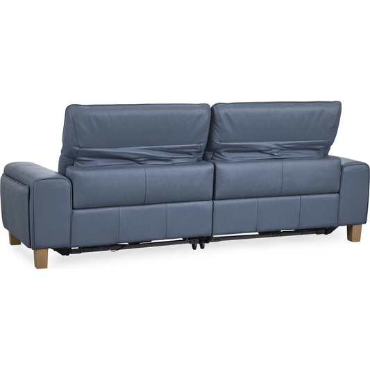Alea Leather Power Recliner Sofa by Classic Home in smoke blue. Made from 100% top grain leather, acacia mangium wood, metal in a modern style.