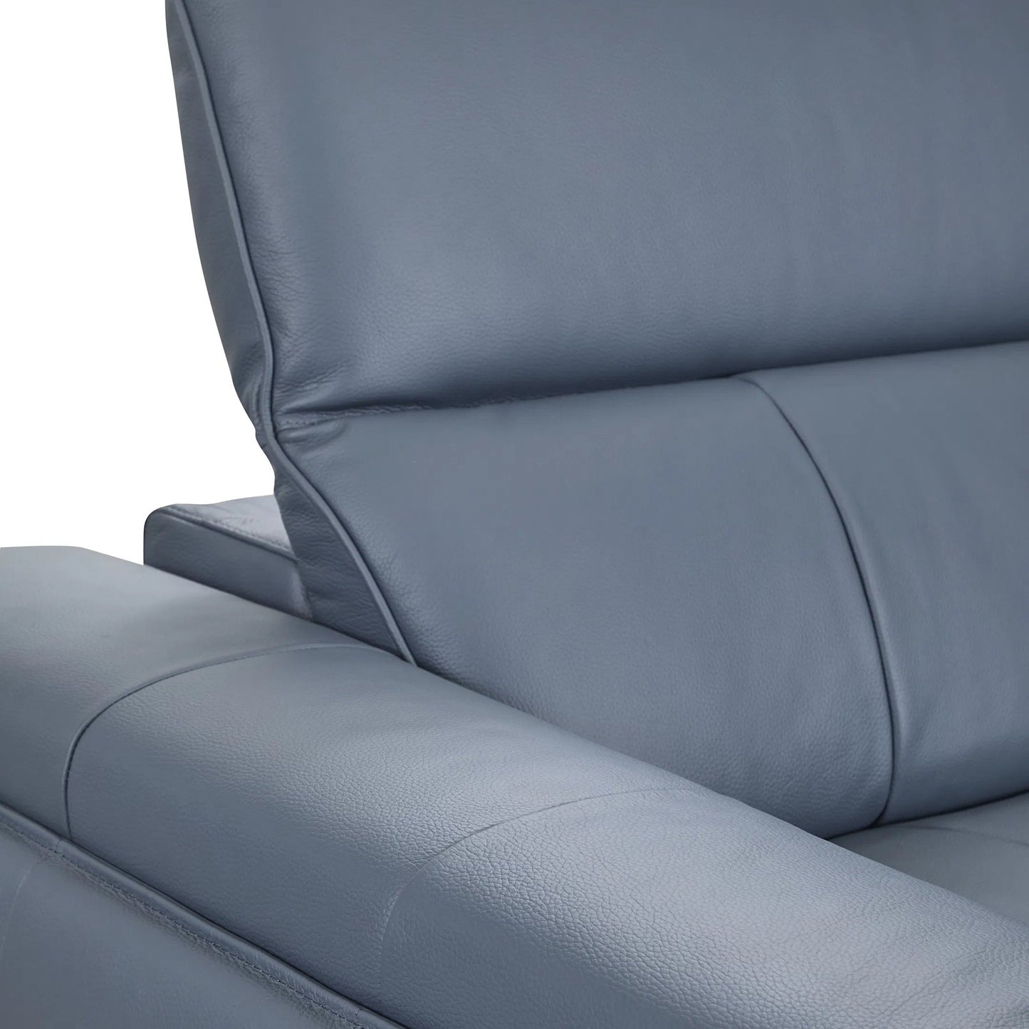 015 SI-2388517 | Closeup | Alea Leather Power Recliner Sofa by Classic Home in smoke blue. Made from 100% top grain leather, acacia mangium wood, metal in a modern style.
