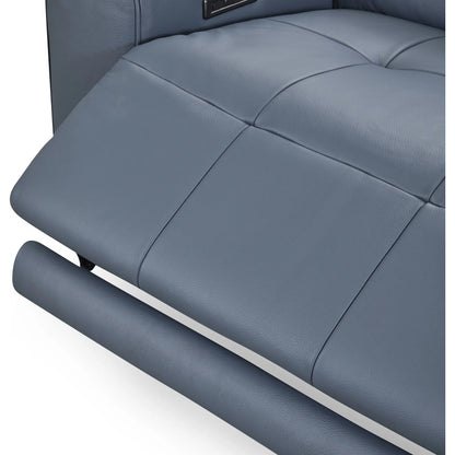 Alea Leather Power Recliner Sofa by Classic Home in smoke blue. Made from 100% top grain leather, acacia mangium wood, metal in a modern style.