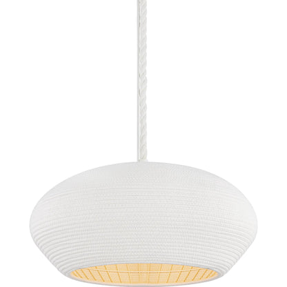 Ferndale Pendant by Hudson Valley in gesso white. Made from natural woven in a unique style.