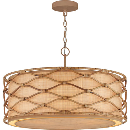 Partita Pendant by Currey and Company in saddle tan, natural. Made from wrought iron, rattan in a modern style.