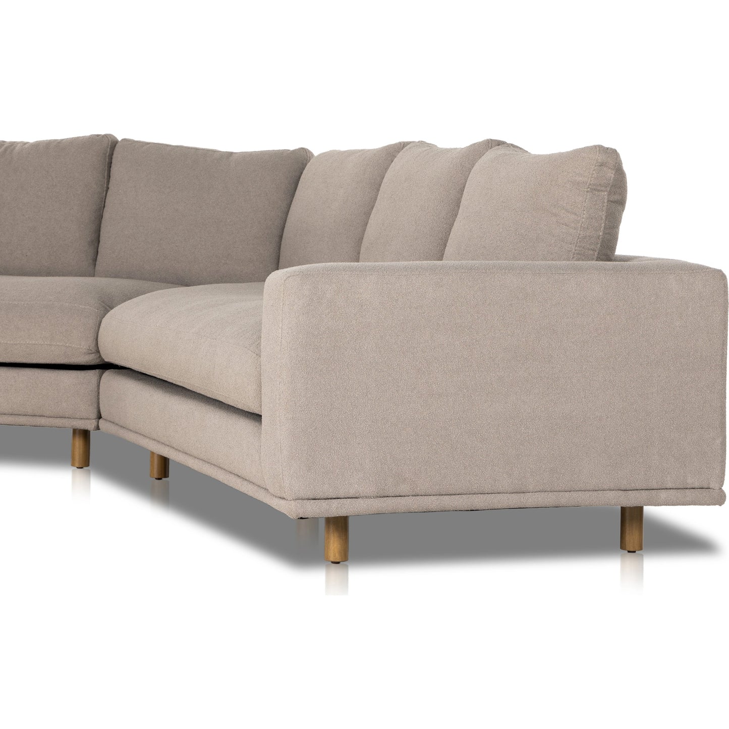 032 SI-1977251 | Closeup | Dom 3-Piece Sectional by Four Hands in portland cobblestone, distressed sienna. Made from 100% polyester, solid rosa morada in a modern style.