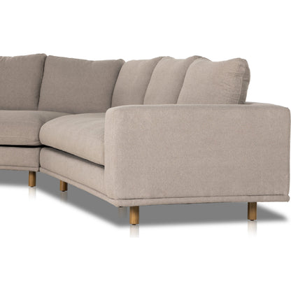 Dom 3-Piece Sectional by Four Hands in portland cobblestone, distressed sienna. Made from 100% polyester, solid rosa morada in a modern style.