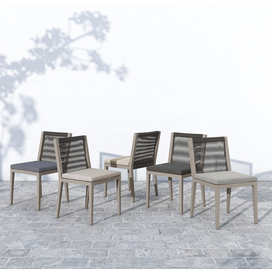 Sherwood Outdoor Dining Chair, Weathered Grey by Four Hands in weathered grey. Made from 100% olefin, solid fsc®-certified teak, 100% polypropylene in a cottage & farmhouse style.