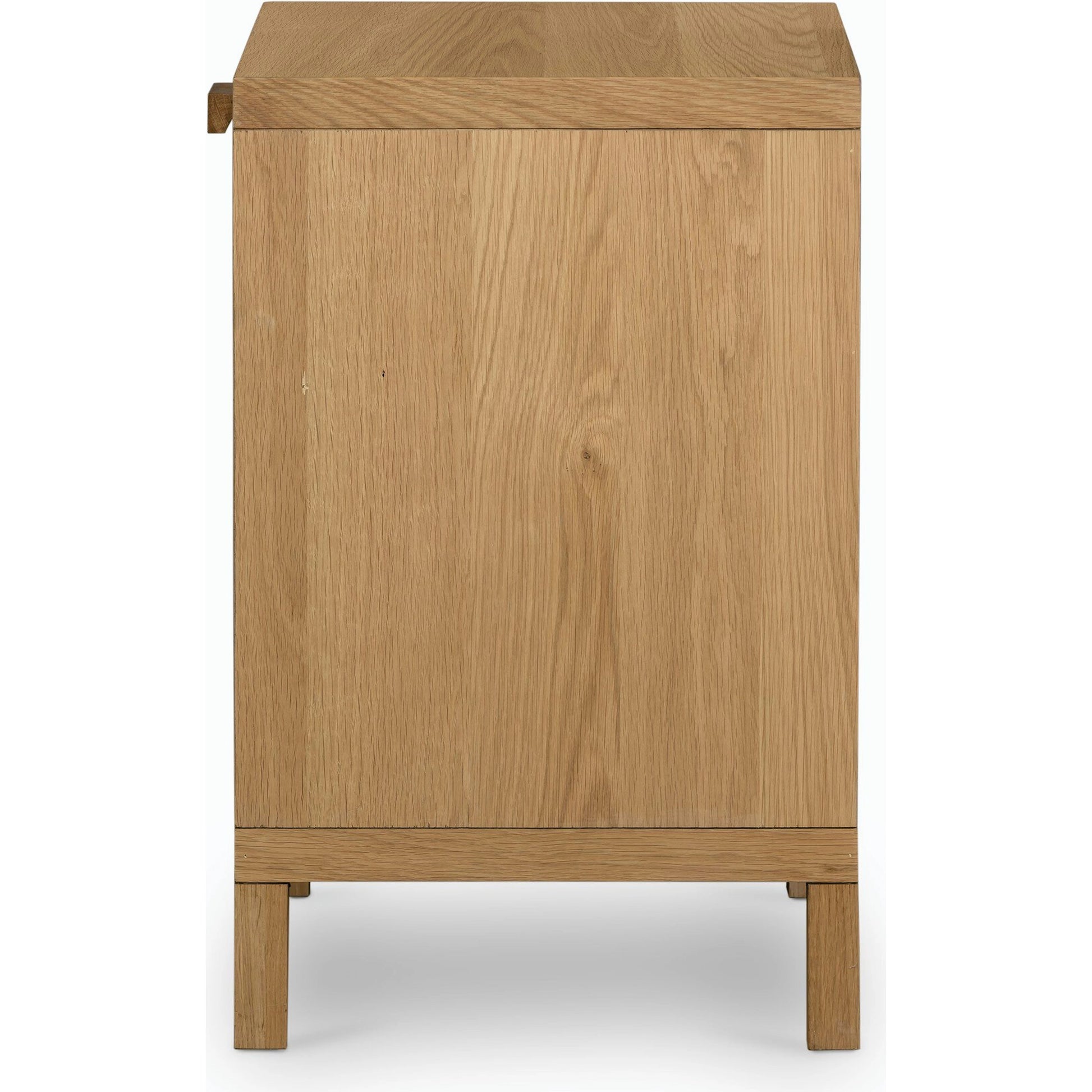 Allegra Nightstand by Four Hands in honey oak veneer, light natural cane, honey oak and honey oak. Made from oak veneer, cane, solid oak in a rustic style.