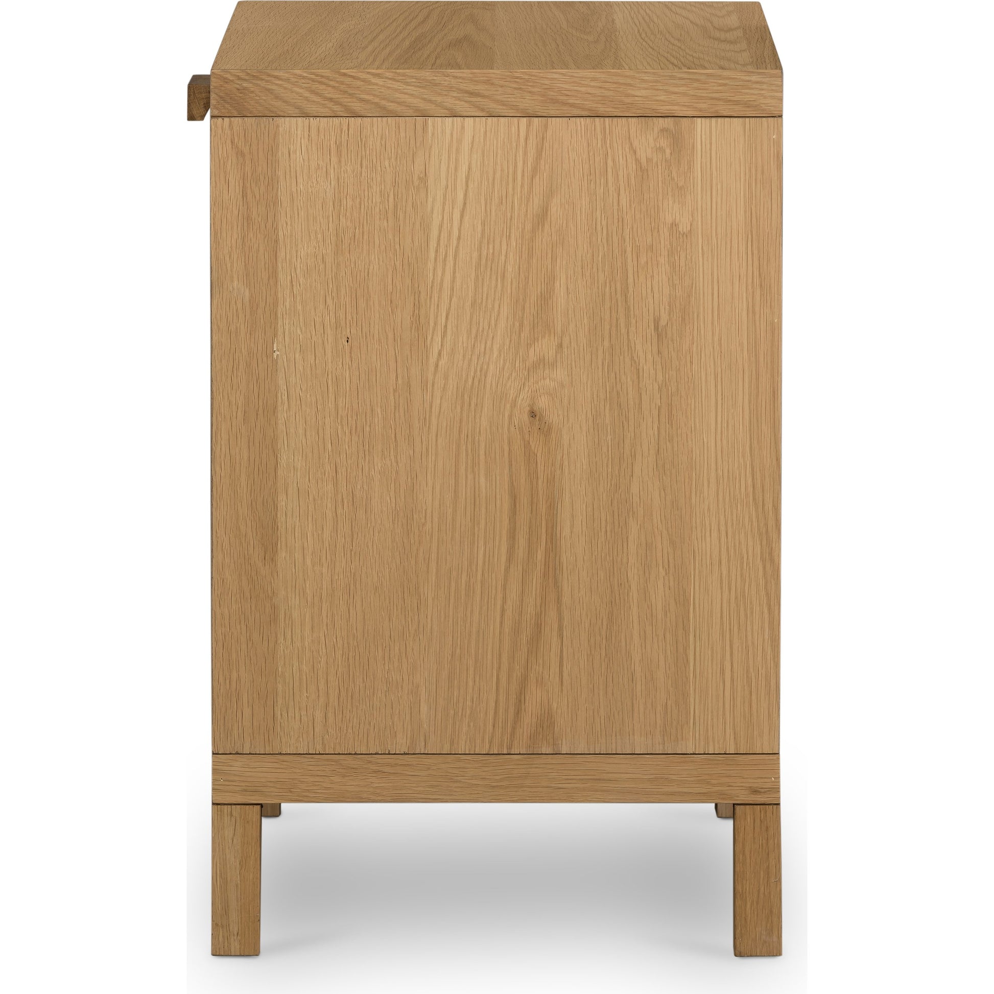 Allegra Nightstand by Four Hands in honey oak veneer, light natural cane, honey oak and honey oak. Made from oak veneer, cane, solid oak in a rustic style.
