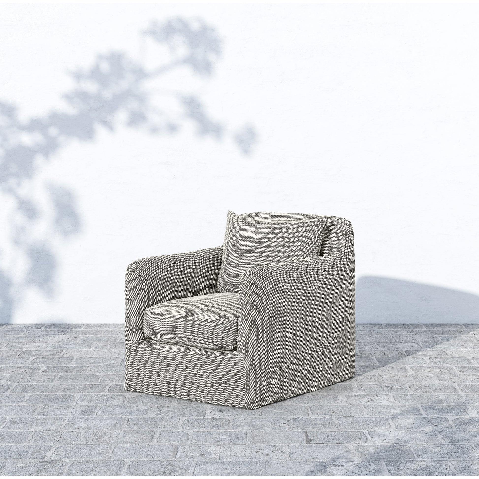 Dade Outdoor Swivel Chair by Four Hands. Made from 100% olefin, aluminum in a modern style.