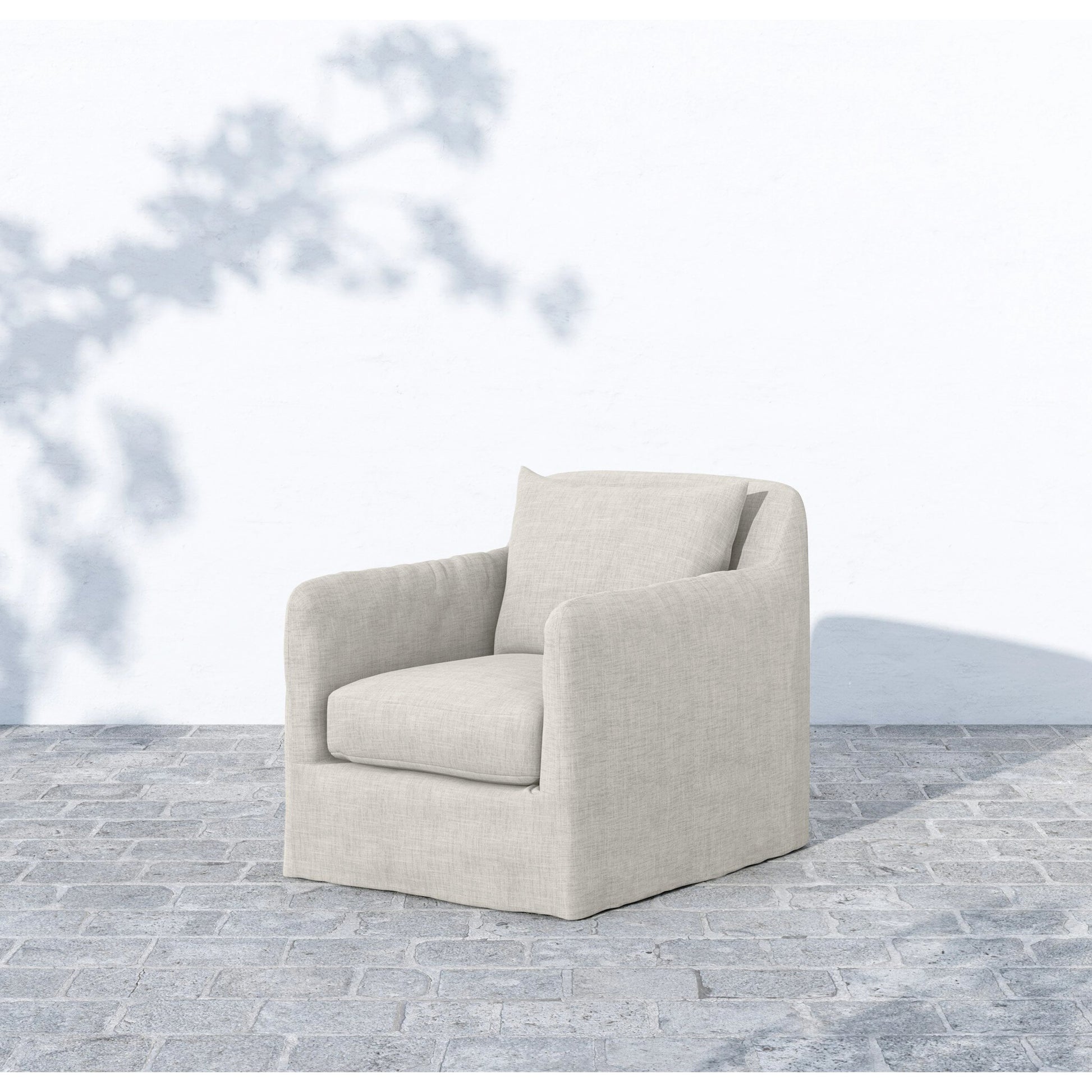 Dade Outdoor Swivel Chair by Four Hands. Made from 100% olefin, aluminum in a modern style.