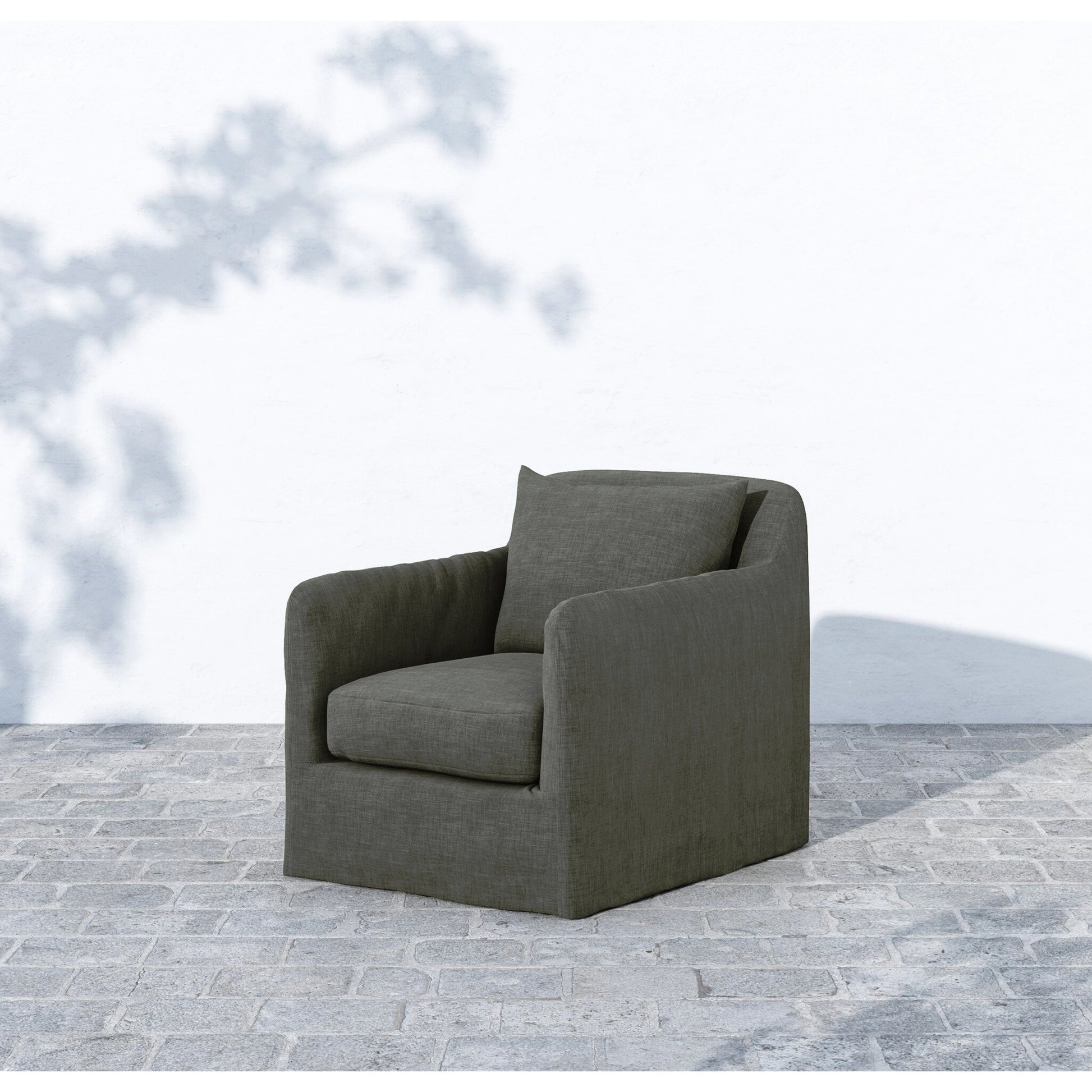 Dade Outdoor Swivel Chair by Four Hands. Made from 100% olefin, aluminum in a modern style.