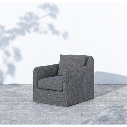 Dade Outdoor Swivel Chair by Four Hands. Made from 100% olefin, aluminum in a modern style.