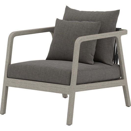Numa Outdoor Chair - Weathered Grey by Four Hands. Made from 100% olefin, solid fsc®-certified teak, 100% polypropylene in a coastal style.