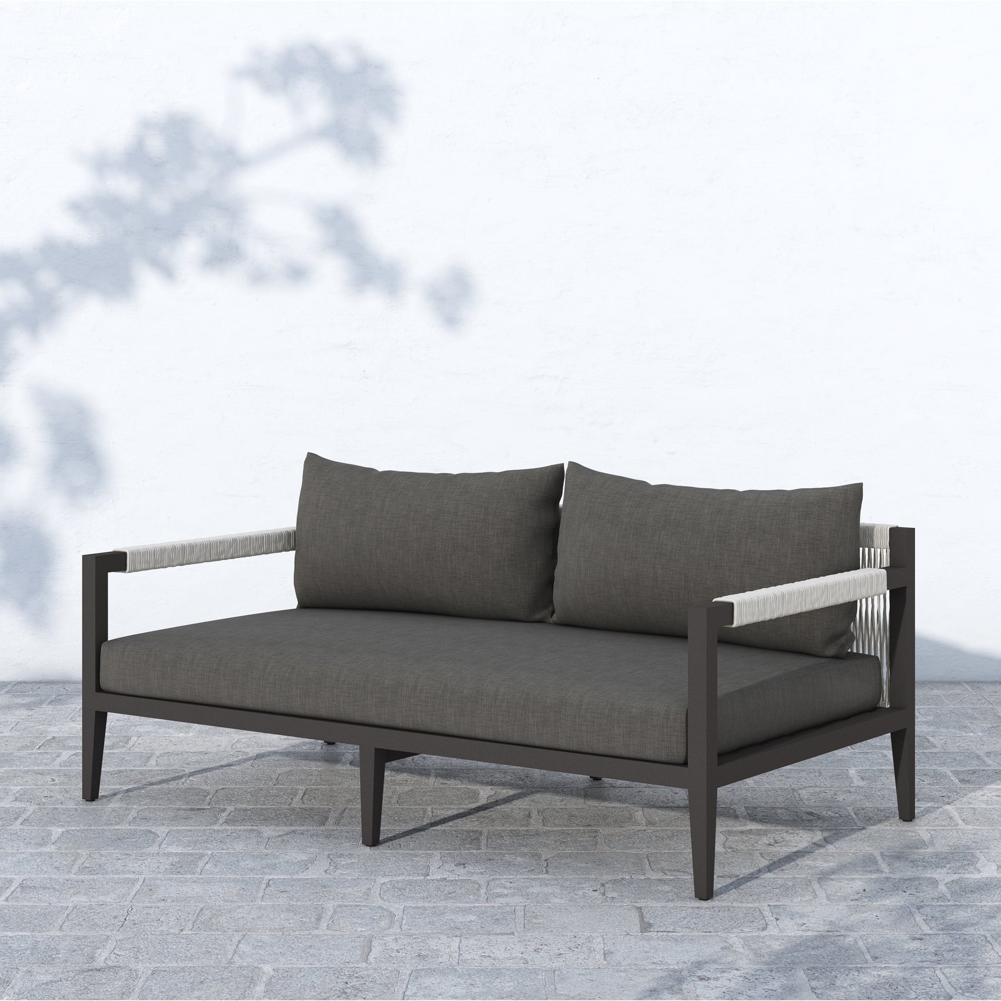 Sherwood Outdoor Sofa, Bronze by Four Hands. Made from 100% olefin, aluminum, 100% polypropylene in a modern style.
