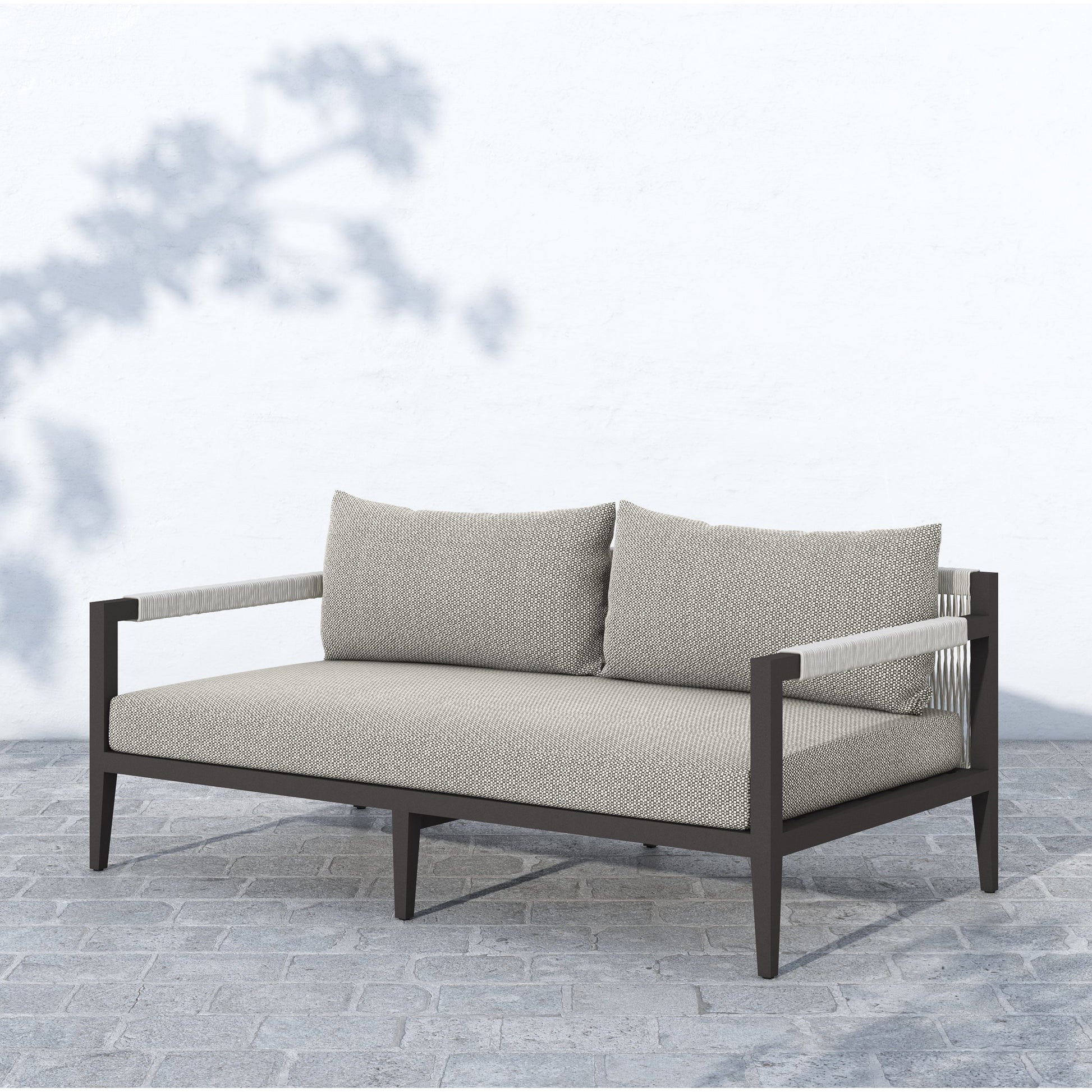 Sherwood Outdoor Sofa, Bronze by Four Hands. Made from 100% olefin, aluminum, 100% polypropylene in a modern style.