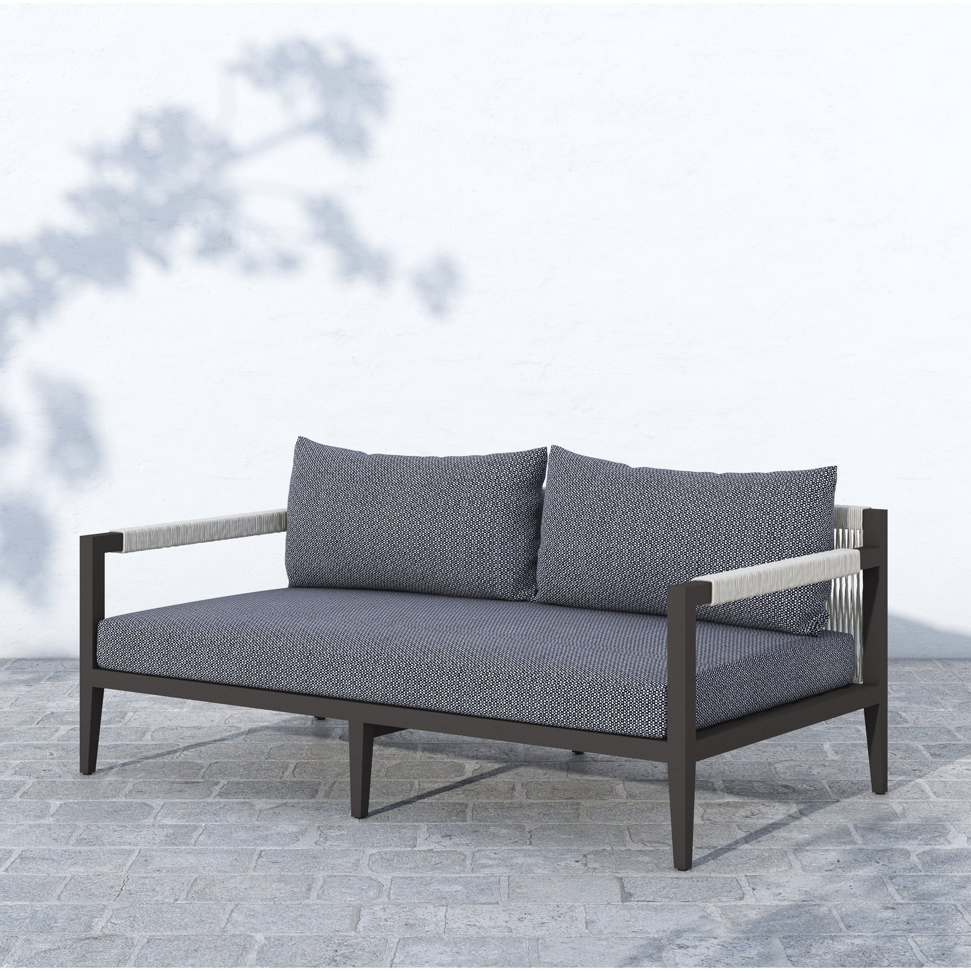 Sherwood Outdoor Sofa, Bronze by Four Hands. Made from 100% olefin, aluminum, 100% polypropylene in a modern style.