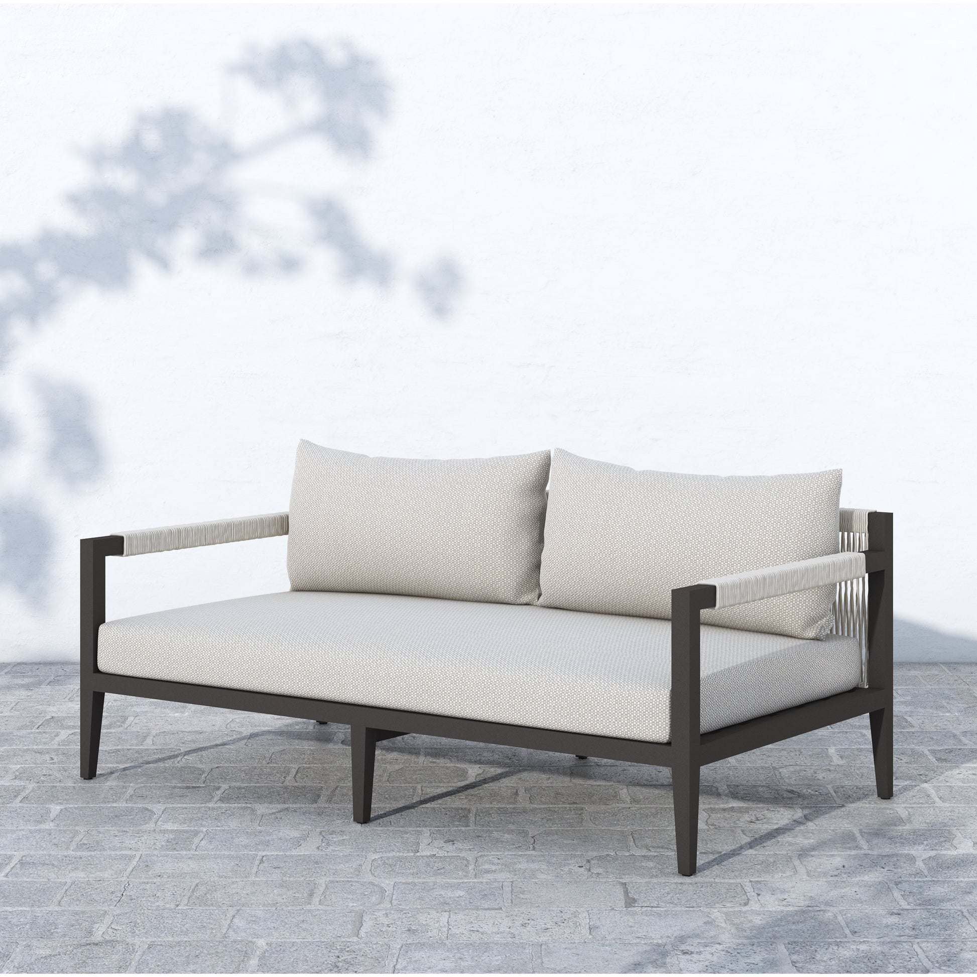 Sherwood Outdoor Sofa, Bronze by Four Hands. Made from 100% olefin, aluminum, 100% polypropylene in a modern style.