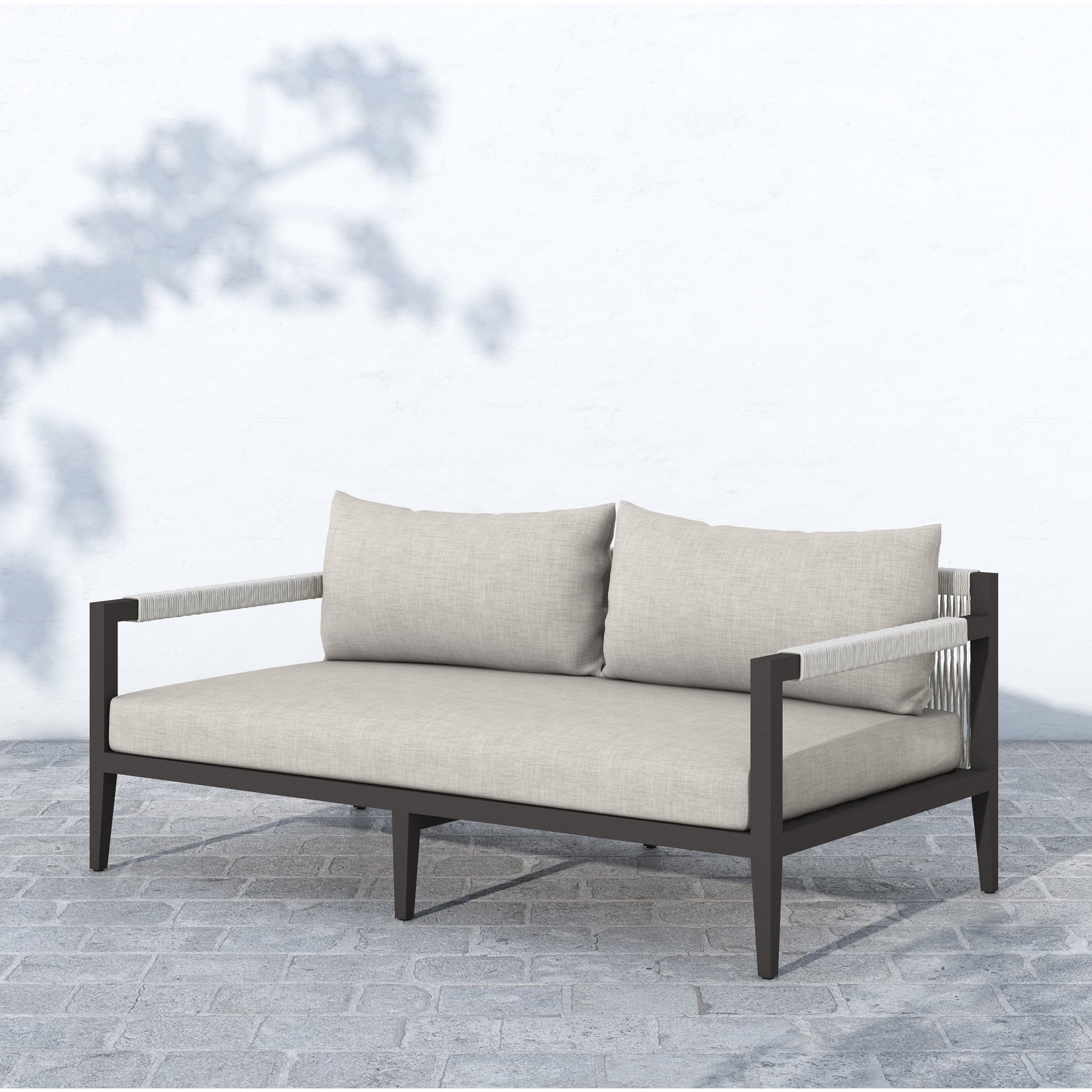 Sherwood Outdoor Sofa, Bronze by Four Hands. Made from 100% olefin, aluminum, 100% polypropylene in a modern style.