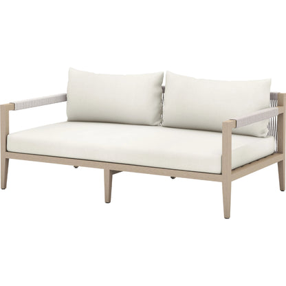 Sherwood Outdoor Sofa, Washed Brown by Four Hands. Made from 100% olefin, solid fsc®-certified teak, 100% polypropylene in a coastal style.