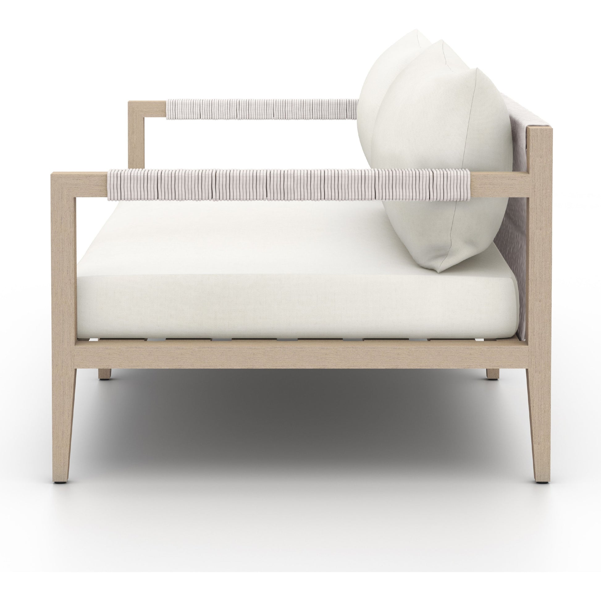 Sherwood Outdoor Sofa, Washed Brown by Four Hands. Made from 100% olefin, solid fsc®-certified teak, 100% polypropylene in a coastal style.