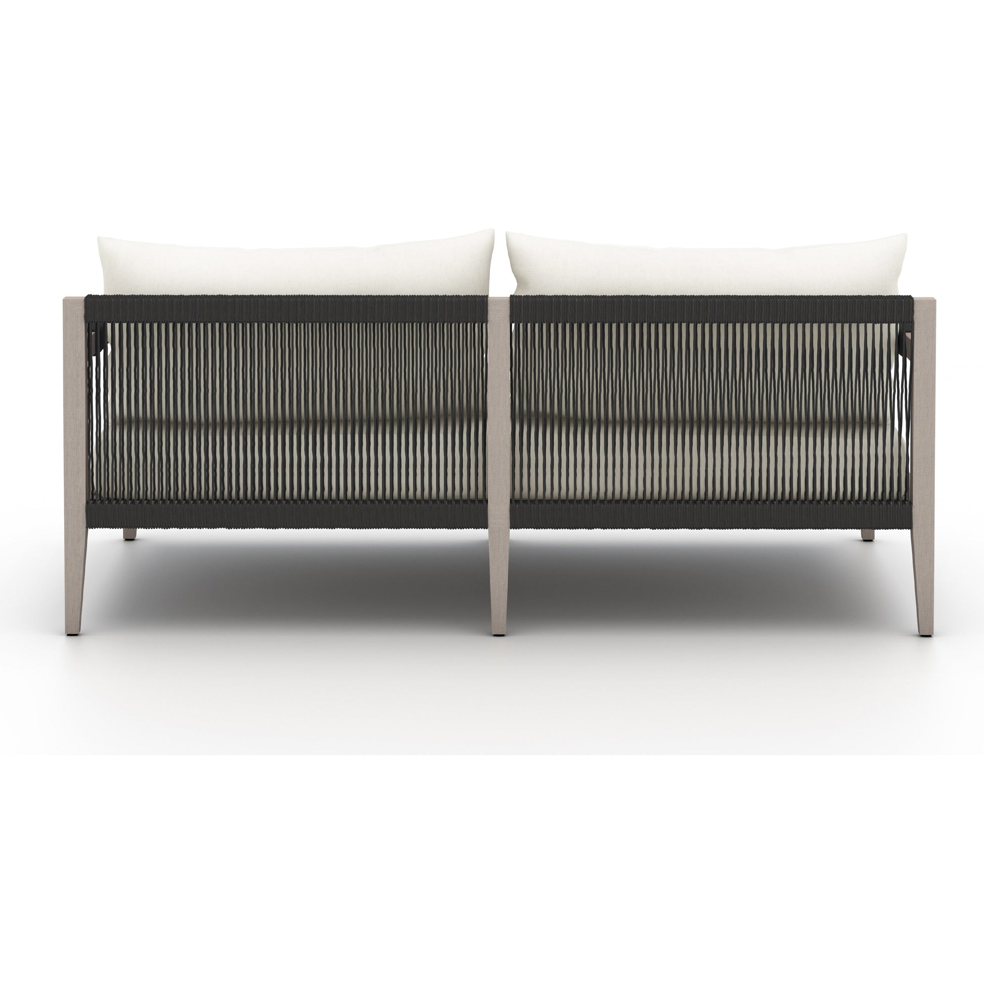Sherwood Outdoor Sofa, Weathered Grey by Four Hands. Made from 100% olefin, solid fsc®-certified teak, 100% polypropylene in a coastal style.