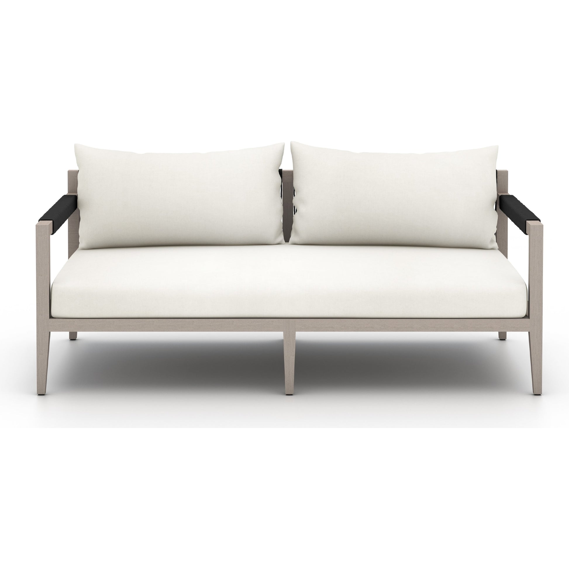 Sherwood Outdoor Sofa, Weathered Grey by Four Hands. Made from 100% olefin, solid fsc®-certified teak, 100% polypropylene in a coastal style.