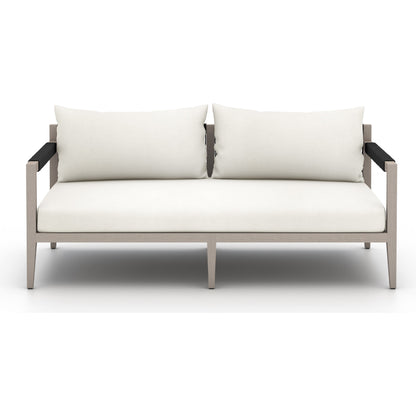 Sherwood Outdoor Sofa, Weathered Grey by Four Hands. Made from 100% olefin, solid fsc®-certified teak, 100% polypropylene in a coastal style.