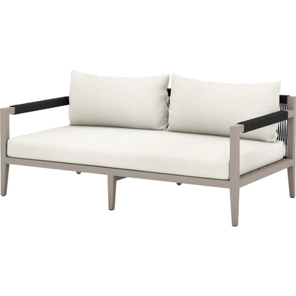 Sherwood Outdoor Sofa, Weathered Grey by Four Hands. Made from 100% olefin, solid fsc®-certified teak, 100% polypropylene in a coastal style.