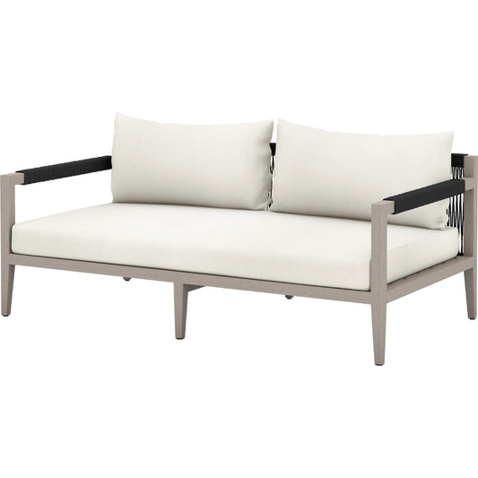 Sherwood Outdoor Sofa, Weathered Grey by Four Hands. Made from 100% olefin, solid fsc®-certified teak, 100% polypropylene in a coastal style.