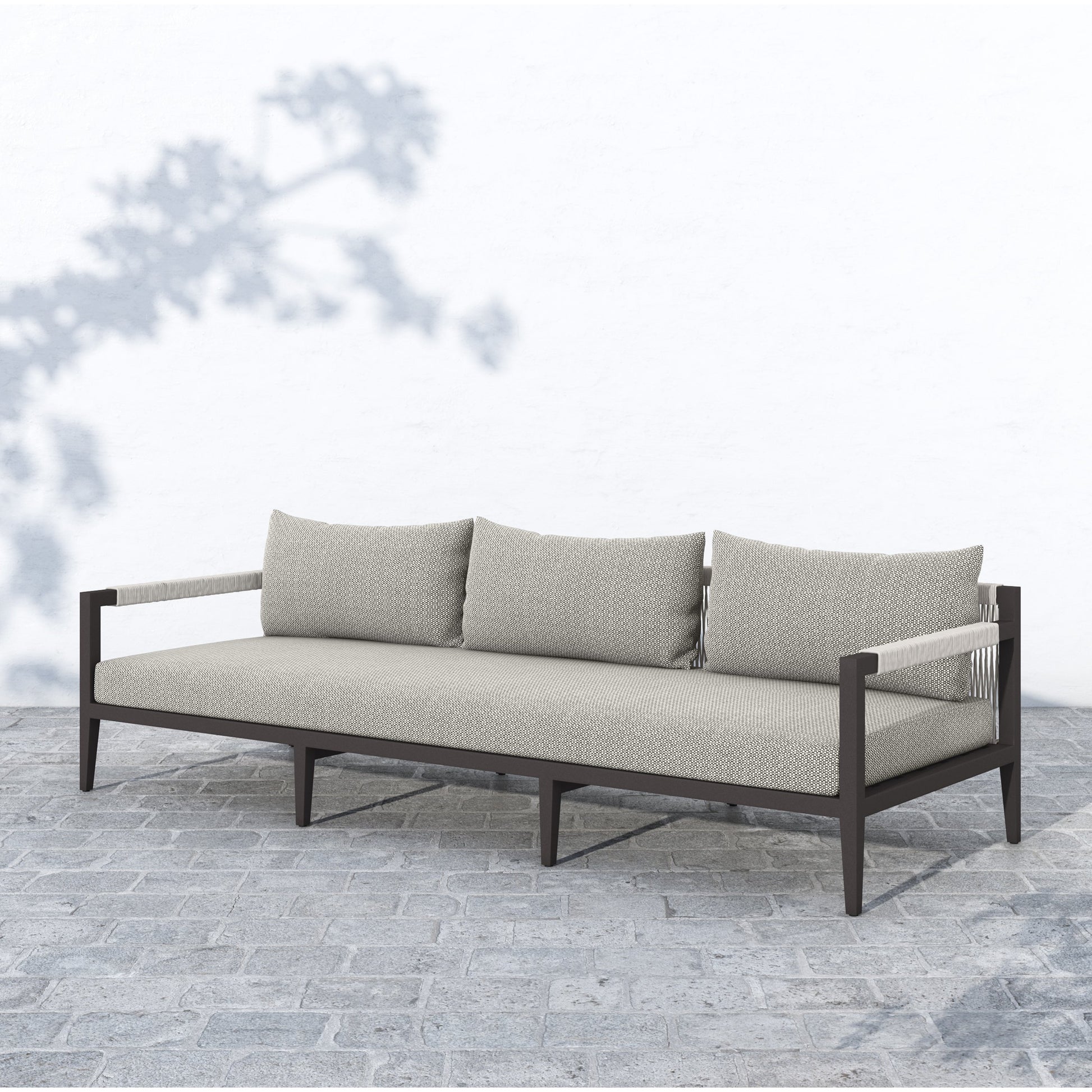 Sherwood Outdoor Sofa, Bronze by Four Hands. Made from 100% olefin, aluminum, 100% polypropylene in a modern style.