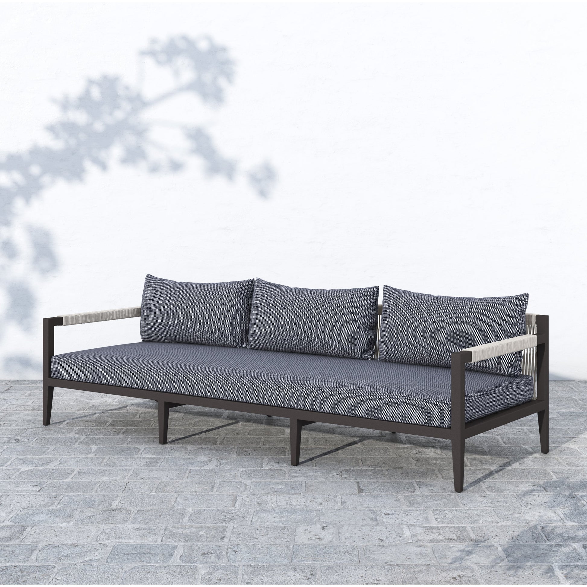 Sherwood Outdoor Sofa, Bronze by Four Hands. Made from 100% olefin, aluminum, 100% polypropylene in a modern style.