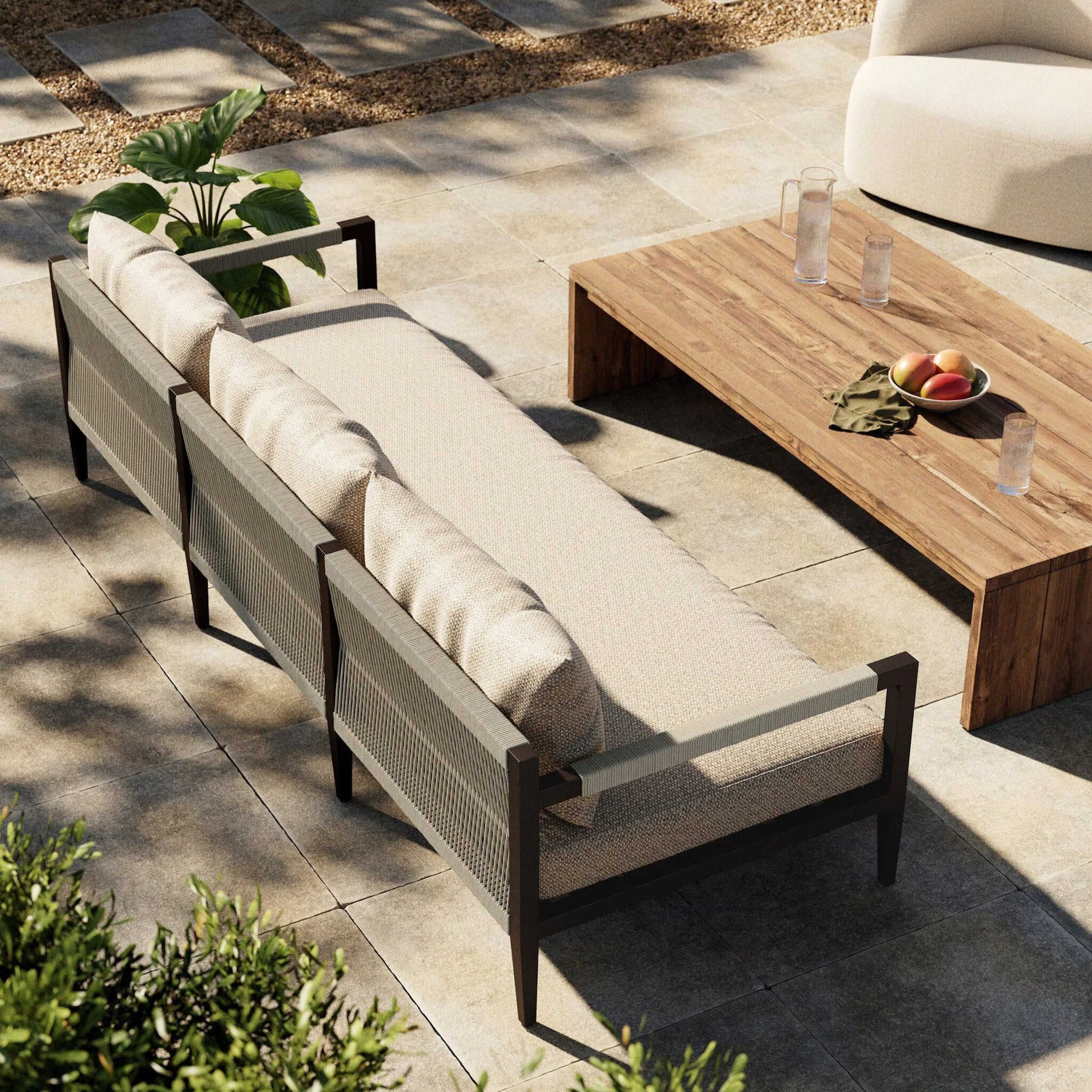 Sherwood Outdoor Sofa, Bronze by Four Hands. Made from 100% olefin, aluminum, 100% polypropylene in a modern style.