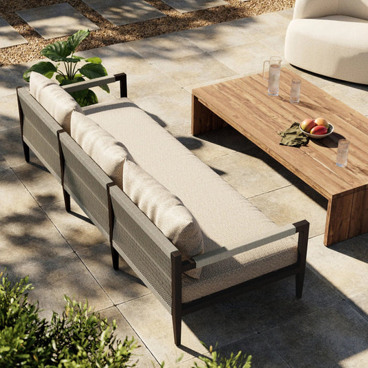 Sherwood Outdoor Sofa, Bronze by Four Hands. Made from 100% olefin, aluminum, 100% polypropylene in a modern style.