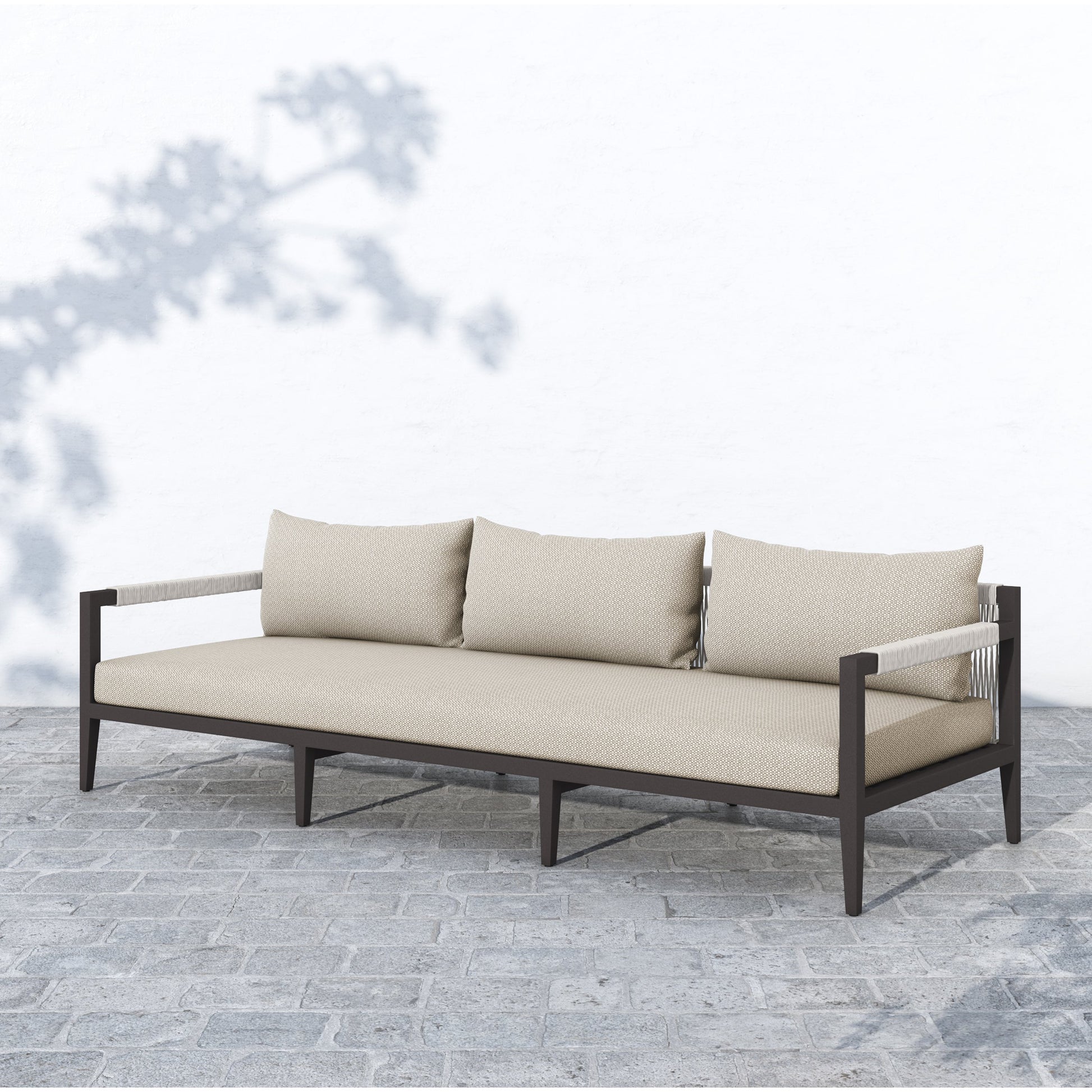 Sherwood Outdoor Sofa, Bronze by Four Hands. Made from 100% olefin, aluminum, 100% polypropylene in a modern style.