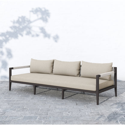 Sherwood Outdoor Sofa, Bronze by Four Hands. Made from 100% olefin, aluminum, 100% polypropylene in a modern style.