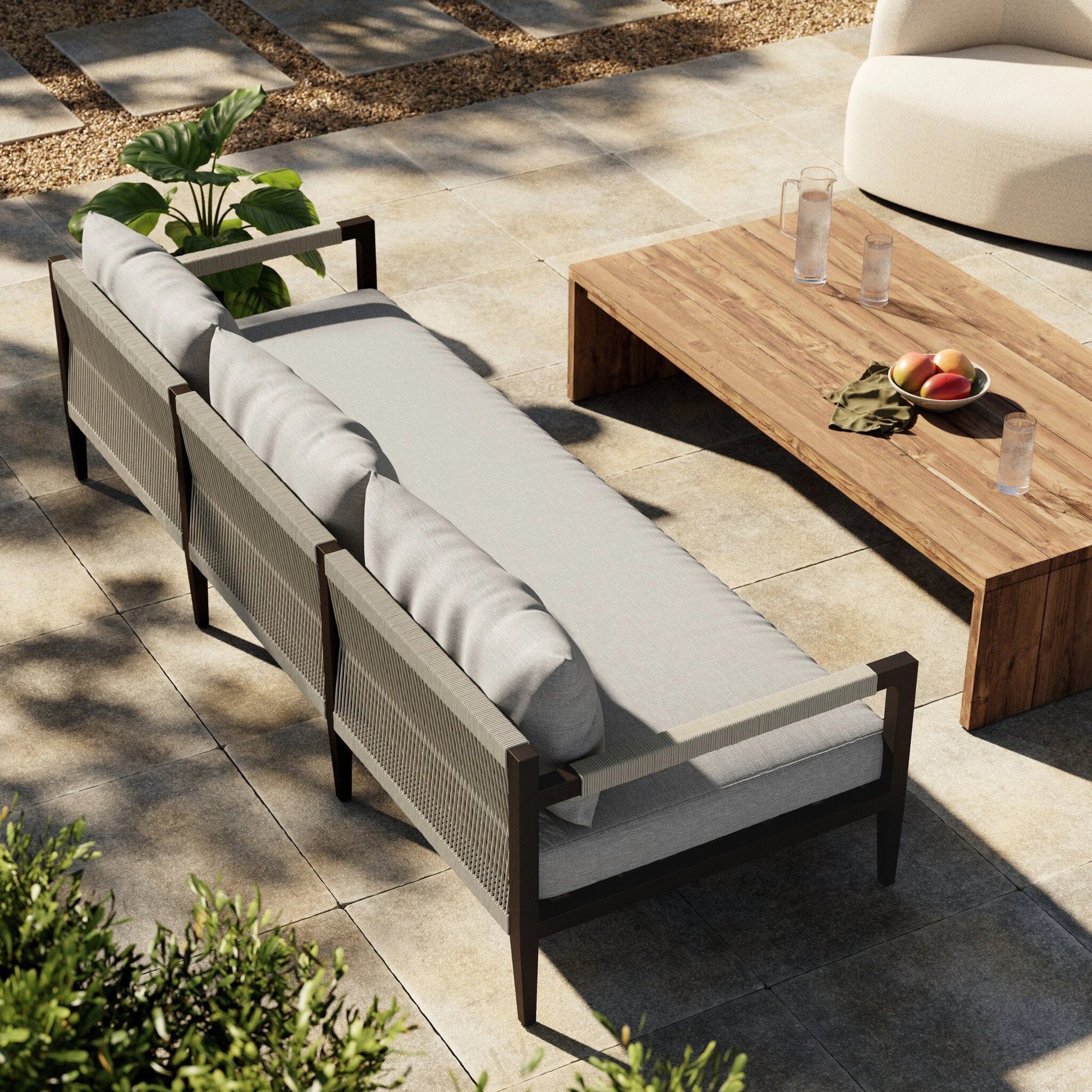 Sherwood Outdoor Sofa, Bronze by Four Hands. Made from 100% olefin, aluminum, 100% polypropylene in a modern style.