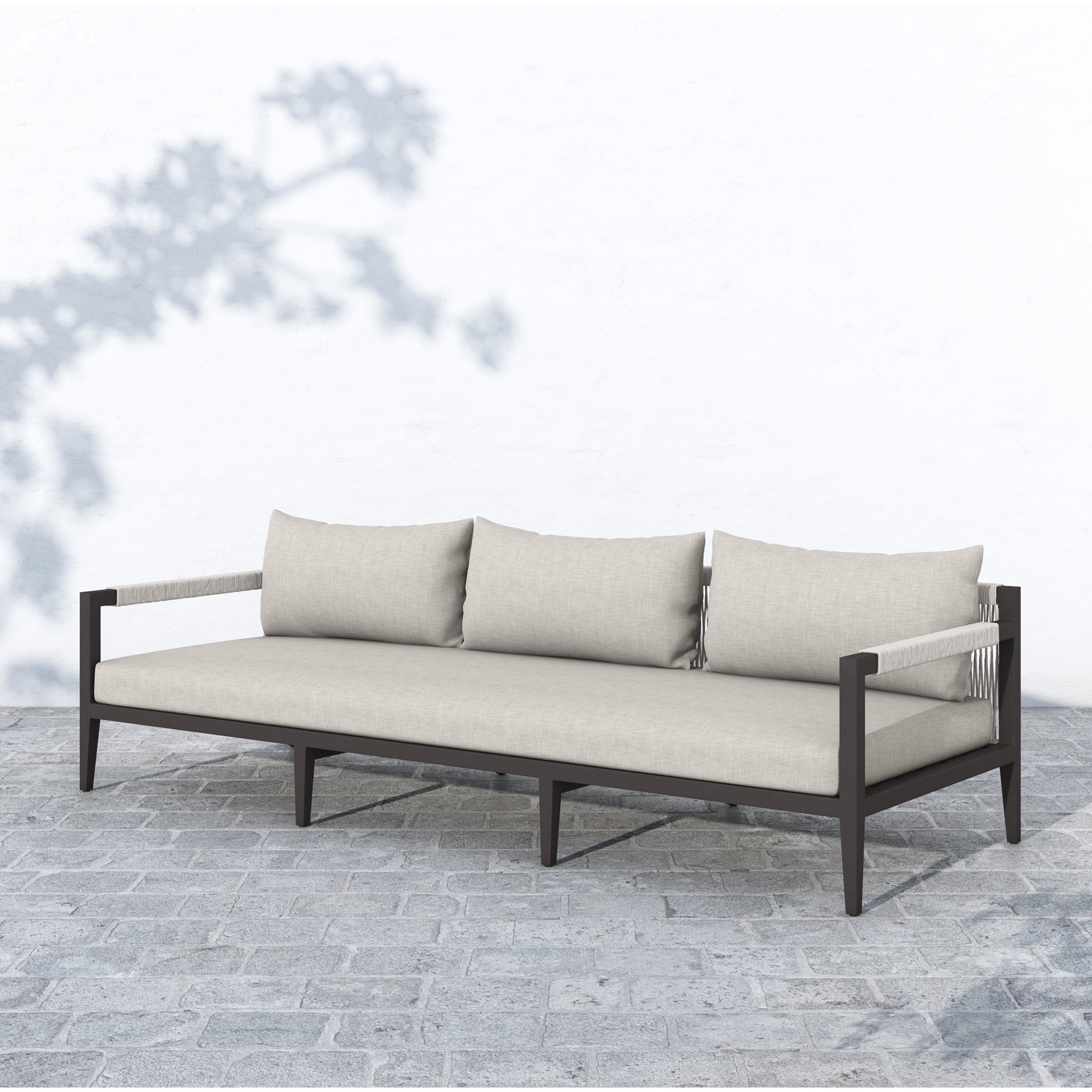 Sherwood Outdoor Sofa, Bronze by Four Hands. Made from 100% olefin, aluminum, 100% polypropylene in a modern style.