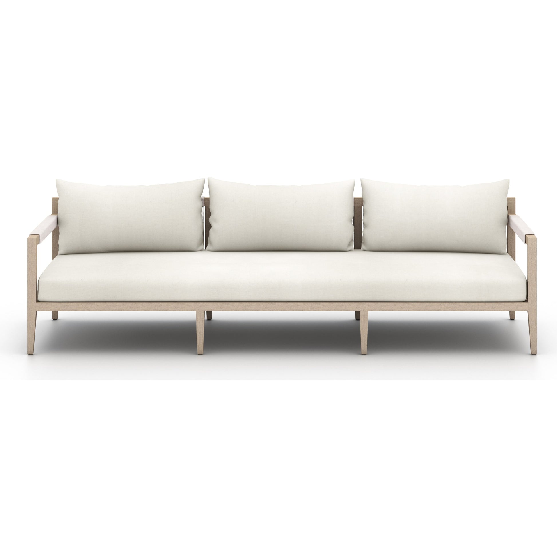 Sherwood Outdoor Sofa, Washed Brown by Four Hands. Made from 100% olefin, solid fsc®-certified teak, 100% polypropylene in a coastal style.