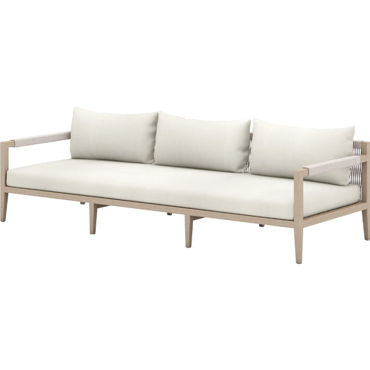 Sherwood Outdoor Sofa, Washed Brown by Four Hands. Made from 100% olefin, solid fsc®-certified teak, 100% polypropylene in a coastal style.