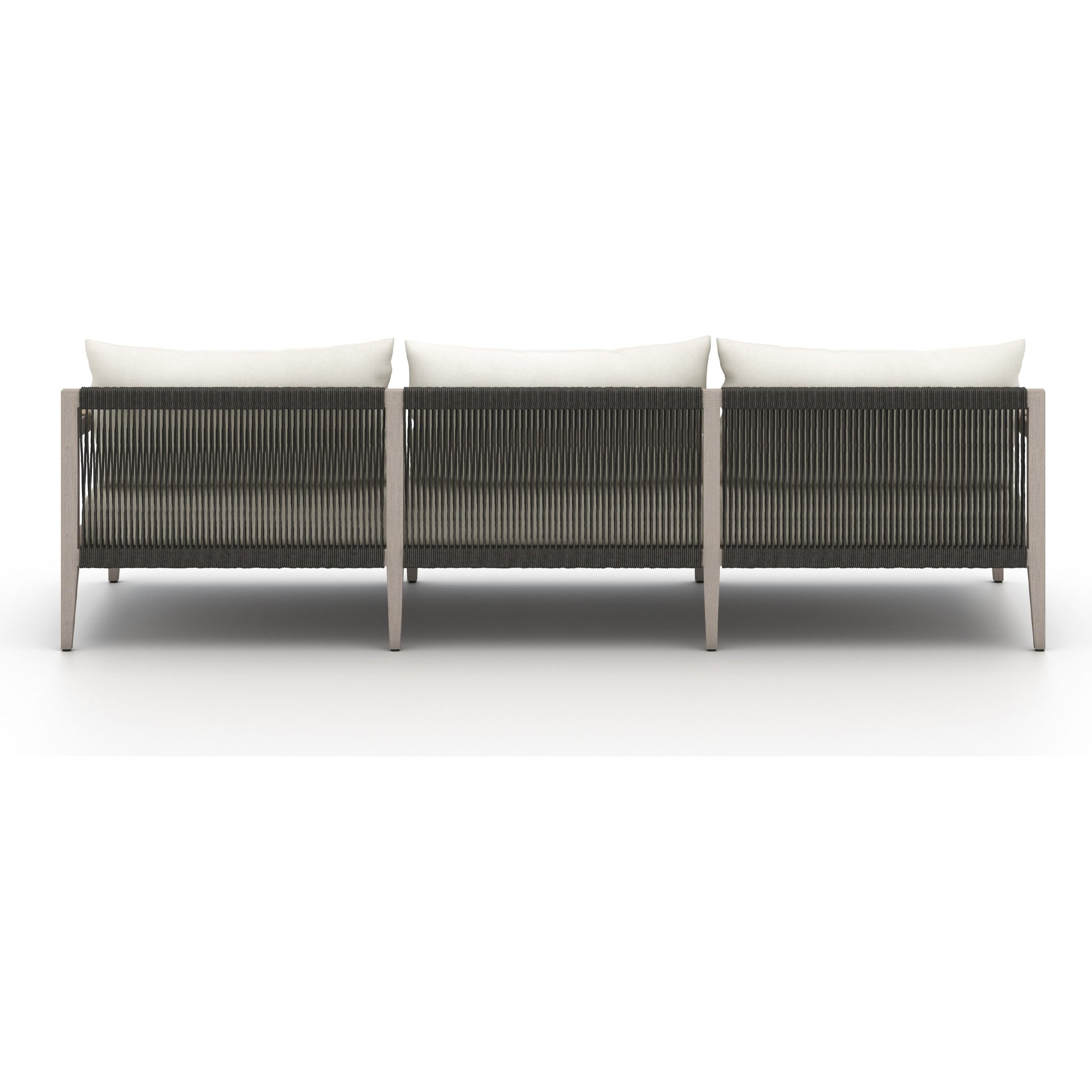 Sherwood Outdoor Sofa, Weathered Grey by Four Hands. Made from 100% olefin, solid fsc®-certified teak, 100% polypropylene in a coastal style.