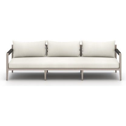 Sherwood Outdoor Sofa, Weathered Grey by Four Hands. Made from 100% olefin, solid fsc®-certified teak, 100% polypropylene in a coastal style.