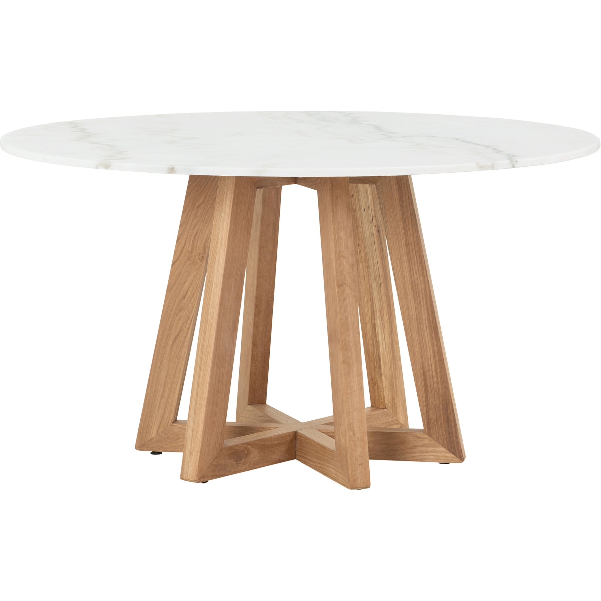 Creston Dining Table by Four Hands in honey oak, honey oak veneer, white marble and honey oak, white marble. Made from solid marble, oak veneer, solid oak in a coastal style.