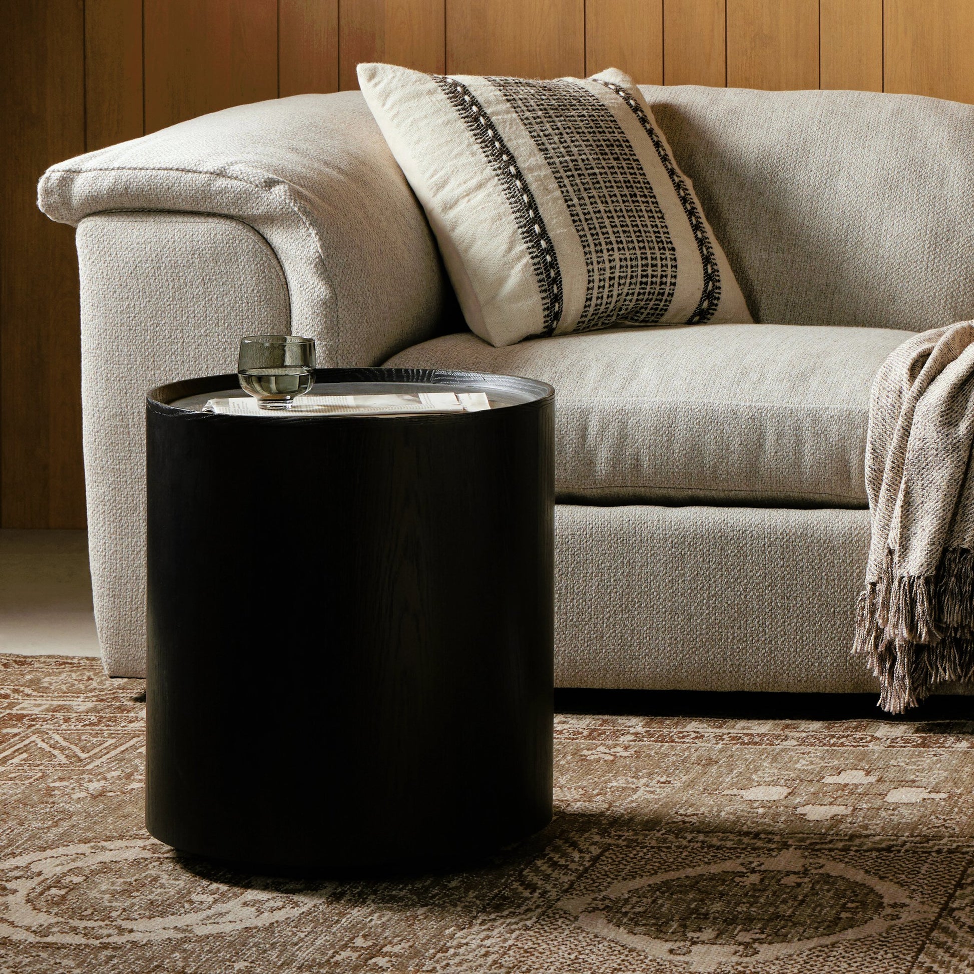 Astoria End Table by Four Hands in ebony, bluestone and ebony, blue stone. Made from bluestone, solid oak, oak plywood in a modern style.